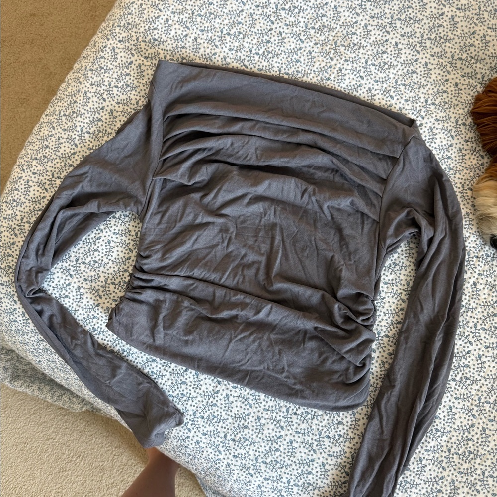 Amazon Gray Ruched Long Sleeve Blouse